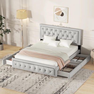 Gestoffeerd Tweepersoonsbed 140x200 cm met 4 Lades en Opbergruimte