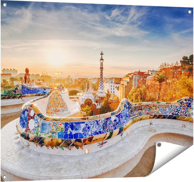 Gards Tuinposter Park G�ell in Barcelona - 100x80 cm - Tuindoek - Tuindecoratie - Wanddecoratie buiten - Tuinschilderij