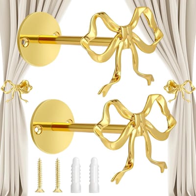 Metaal Gordijnstrik - Gordijn Haak - Gordijn Embrasse - Gordijnhouder - Haak voor Muur - Beugel voor Gordijnen - 2 Stuks - Gouden - Wandmontage - Moderne Woonkamer Slaapkamer Decor