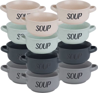Cosy & Trendy Soepbekers/soepkommen - set 12x stuks - 13 x 6.5 cm - 470 ml - keramiek - mix kleuren - kommetjes