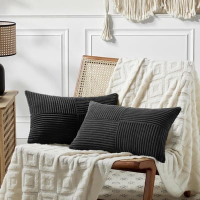 Kussenslopen Set - Decoratieve Hoezen - Bank Aankleden - Corduroy Kruispatroon - 50 x 70 cm - Zwart