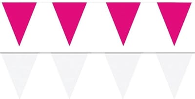 Feest versiering punt vlaggetjes pakket - 80 meter - roze en wit - slingers / vlaggenlijnen - kunststof - buiten/binnen