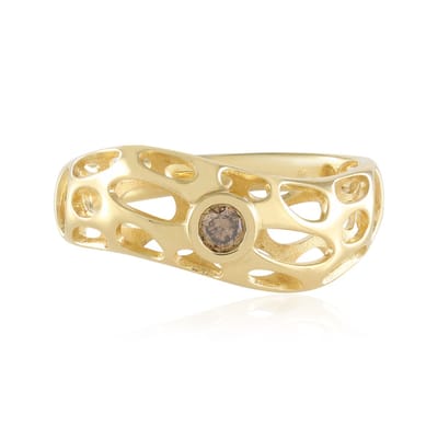 Cavill - Zilveren ring met I2 Champagne Diamant 0,054 ct - 925 Sterling zilver verguld - Ronde briljant bezel gezet - Luxe damesring 24x22 mm
