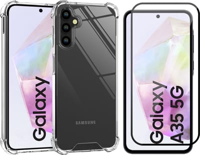 Hoesje geschikt voor Samsung Galaxy A35 - Screenprotector Volledig Dekkend Glas - Shockproof Transparant