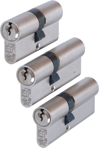 Set S2 veiligheidsprofielcilinders S6 SKG 2, dubbele cilinder, combinatiematen 2x 30/45 + 1x 30/30 (set van 3 gelijksluitend)