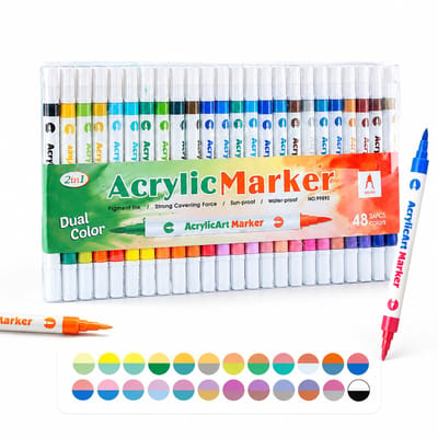 Acrylstiften set - 48 kleuren met dubbele punt - zachte punt - PET-verpakking