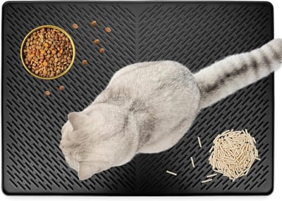 Famanu – Kattenbakmat - 70 x 50 cm - siliconen kattenbakmat - laag antislip - waterdicht - laag kattenbakmat - gemakkelijk te reinigen - antislip kattenbakmat voor strooicontrole (zwart)