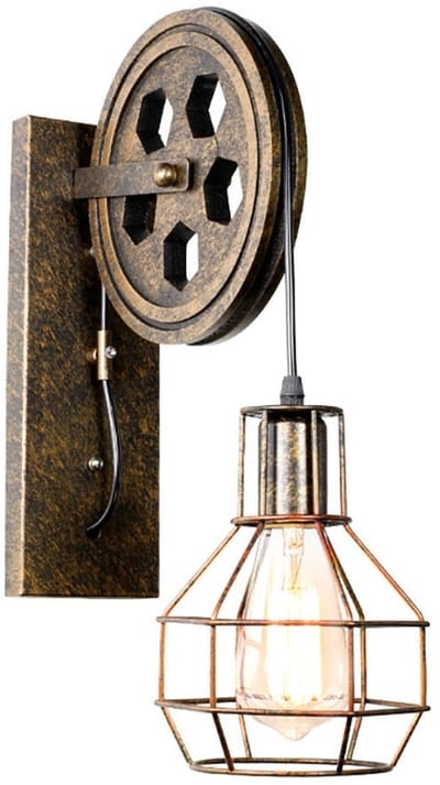 Vintage Wandlamp Industriële E27 Muurlamp Katrol Ontwerp voor Slaapkamer Woonkamer Hal Bronzen