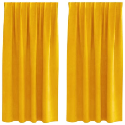 vidaXL - Zwarte - Gordijnen - met - Bovenband - 2 - stuks - Mosterdgeel - Velvet