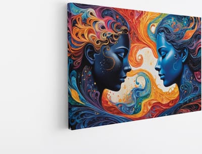 Saammp Canvas Schilderij - Vrouw - 2 gezichten - Kleurrijk - abstract - 30x20 - Foto op canvas - Wanddecoratie - Muurdecoratie Woonkamer - Slaapkamer decoratie - Canvas Print