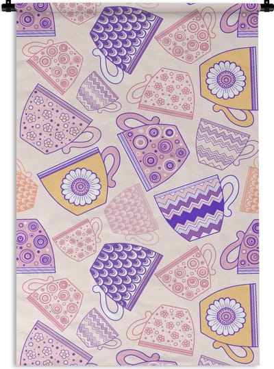 Wandkleed - Wanddoek - Patronen - Theekopjes - Thee - 60x90 cm - Wandtapijt