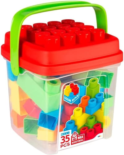 Bouwstenen voor kinderen - Maxi blokken - Fijne motoriek oefenen - Praktische opbergemmer - 35 stuks - Multicolor