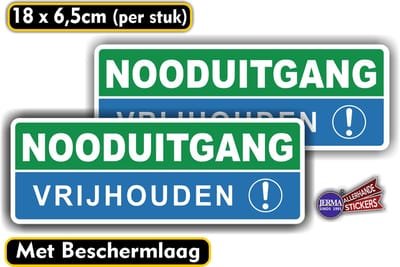 Jerma - Nooduitgang Vrijhouden - Stickers – 2 st – 18 x 6.5 cm - Weerbestendig - Vinyl - Zelfklevend