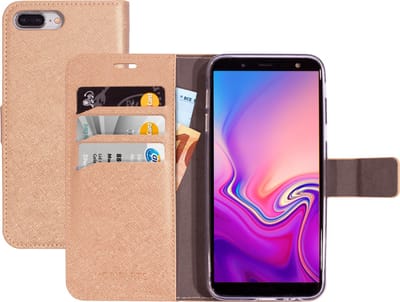 Mobiparts hoesje geschikt voor Samsung Galaxy J6 (2018) - Saffiano Wallet/Portemonnee hoesje - Magneet Sluiting - 3 Opbergvakken - Bruin Koper