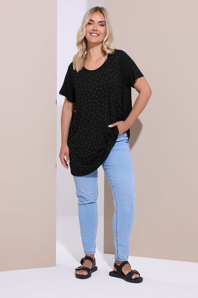 Yours Zwart Tshirt Met Studs Size 48