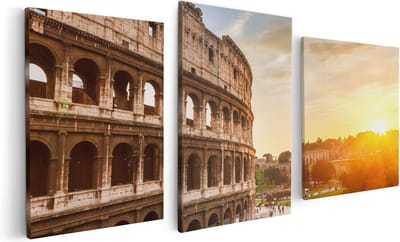 Artaza Canvas Schilderij Drieluik Colosseum bij Zonsondergang in Italïe - 120x60 - Foto Op Canvas - Canvas Print