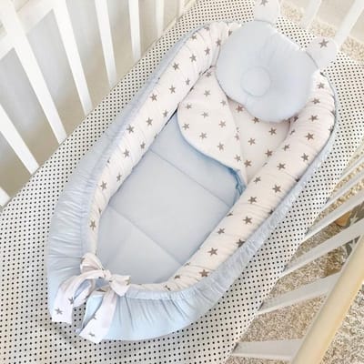 SNS Baby - Babynestje en Hoofdkussen- Blauw - 74 x 40 cm