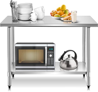 COSTWAY Roestvrijstalen keukentafel, werktafel, roestvrijstalen tafel met in hoogte verstelbare plank, voorbereidingstafel gastronomietafel, opbergtafel voor keuken, restaurant, zilver