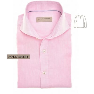 John Miller Polo Loose Fit Cutaway Collar Linnen Cotton Blend Roze / male