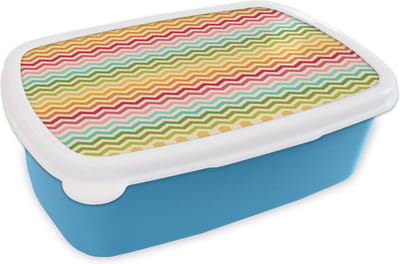 Broodtrommel Blauw - Lunchbox Patroon - Regenboog - Retro - Brooddoos 18x12x6 cm - Brood lunch box - Broodtrommels voor kinderen en volwassenen