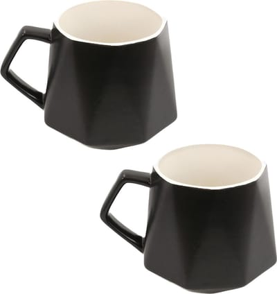 Intirilife 2x Koffiekopje met fijne afwerking in het Zwart, inhoud van 350 ml - 13 x 10.5 x 9.2 cm - Theekopje met handvat, drinkbeker voor koffie, thee, melk, cacao en nog veel meer