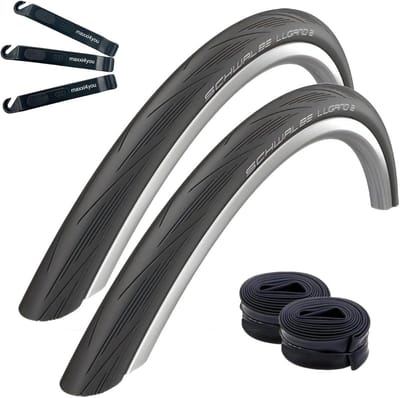Set van 2 Fietsbanden 28 Inch Zwart met Binnenbanden en Bandenlichters