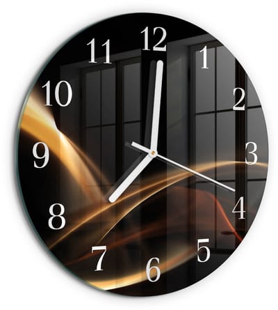 Tulup Wandklok - Abstracte lijnen Klok Glas Met Opdruk - 30fi cm - Goud Moderne Wandklok Glas - Witte Handen - Ronde Wandklok - Gekleurde Glazen Klok - Glazen Klok Met Print