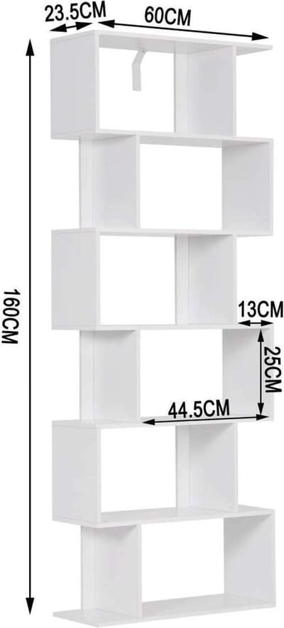 Bolt Edge Boekenkast - Wit - Open - 6 vakken - Voor woonkamer of slaapkamer - 60x23.5x160cm