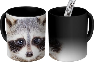 Magische Mok - Foto op Warmte Mokken - Koffiemok - Wasbeer - Dieren - Natuur - Wit - Magic Mok - Beker - 350 ML - Theemok