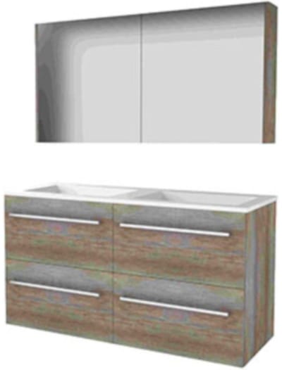 Basic-Line Comfort 46 Badkamermeubelset - 120 x 46 cm - Met Grepen - 4 Lades - Acryl Wastafel - Zonder Kraangat - Spiegelkast - Scotch Oak