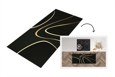 Keukenloper - Loper keuken - Gouden golven op een zwarte achtergrond - 120x50 cm - Keukenloper vinyl
