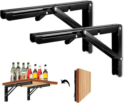 2 stuks Opvouwbare Plankdragers 300 mm - Wandconsole voor Planken en Tafels - Zwart