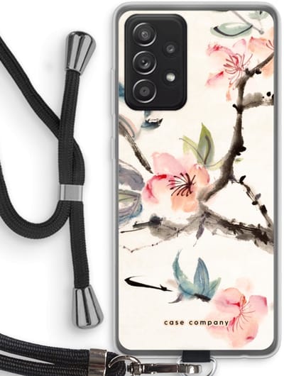 Case Company® - Hoesje met koord geschikt voor Samsung Galaxy A52s 5G hoesje met Koord - Japanse bloemen - Telefoonhoesje met Zwart Koord - Bescherming aan alle Kanten en Over de Schermrand