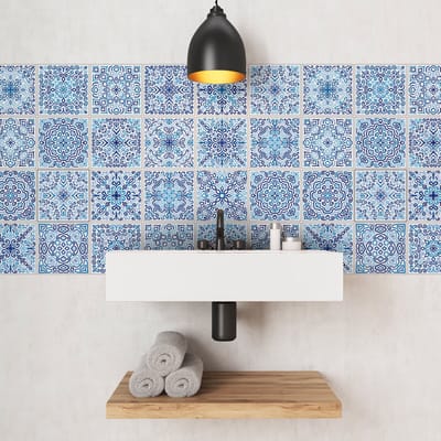 Zelfklevende tegelmuurstickers voor keuken en badkamer - 24 Jeronimo Azulejo tegelstickers - 24 stickers 10x10cm