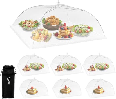 7-Pack Voedselbedekkingen - Opvouwbare Mesh Voedselnetten voor Picknick, Kamperen en Barbecue, Herbruikbare Bescherming tegen Vliegen met Opbergtas