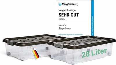 Novaliv 2x Onderbed Ladekast met Wielen 28L Opbergdoos Deksel Antraciet Nestbaar Stapelbaar met Clipsluiting Rolbox BPA-vrij 61x40x17 cm