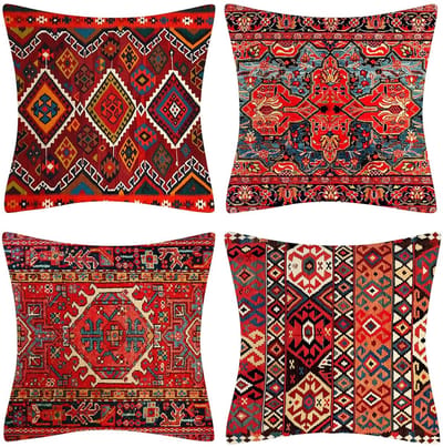 Decoratieve Kussenhoezen - Set van 4 - Rood - Linnen - 45x45 cm
