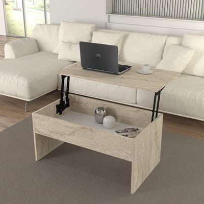 Koffietafel - Bijzettafel - Woonkamer Inrichten - Marmerlook Design - 90x52x45 cm - Travertijn
