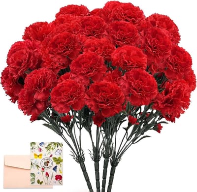 4 Pack Rode Kunstmatige Anjers met 56 Bloemkoppen voor Decoratie en Bloemstukken