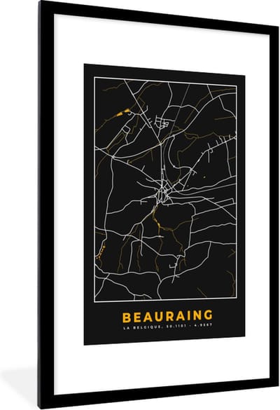 Fotolijst incl. Poster - Gold - Stadskaart - Beauraing - Plattegrond - Kaart - 80x120 cm - Posterlijst
