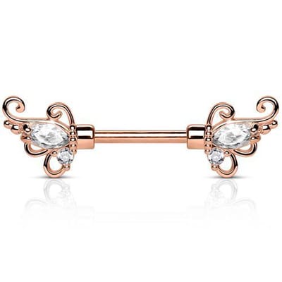 Tepelpiercing sier met steen 1.6x12 - rose - LMPiercings