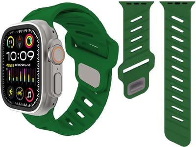 Stravo Siliconen sport bandje voor Apple Watch 46mm (Series 10/11), 45mm (Series 7/8/9), 44mm (Series 4/5/6, SE 1/2/3), 49mm (Ultra 1/2/3) – Horlogebandje met schuine ventilatiesleuven – Bosgroen