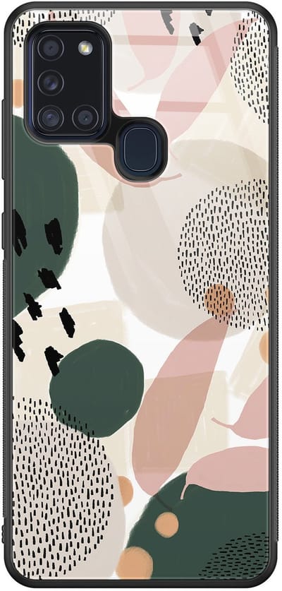 Hoesje geschikt voor Samsung Galaxy A21s - Abstract print - Luxe Glazen Hardcase - Print / Illustratie - Groen