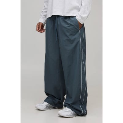 Parachute Fit Nylon Piping Detail Track Pants | Slate Blue | Size XS
