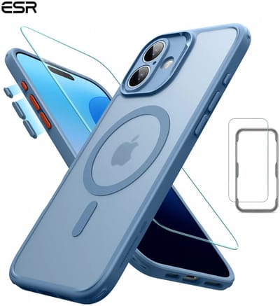 ESR Classic Pro HaloLock Hoesje + Tempered Glass Geschikt voor Apple iPhone 16 | Back Cover Compatibel met MagSafe met Screen Protector | Camera Bescherming | Frosted Blauw