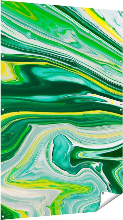 Gards Tuinposter Abstracte Kunst - Groen met Gele Verf - 120x180 cm - Tuindoek - Tuindecoratie - Wanddecoratie buiten - Tuinschilderij