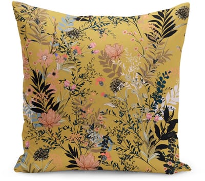 De Groen Home BLOEM - Sierkussen Velvet - 45x45 cm - Bloemen op Geel - Inclusief binnenkussen