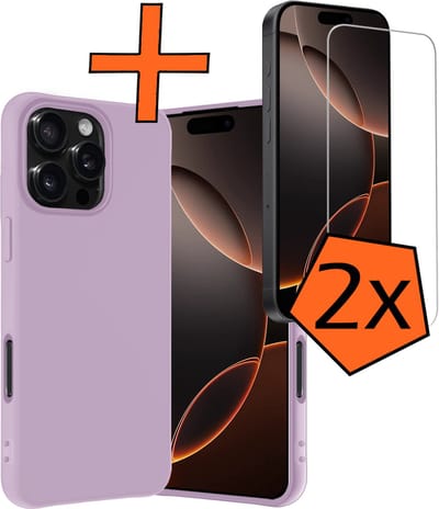 Hoes - Met 2x Screenprotector - Geschikt voor Apple iPhone 16 Pro - Sterk & Shockproof - Back Cover - Siliconen Case - Telefoon Hoes - Lila