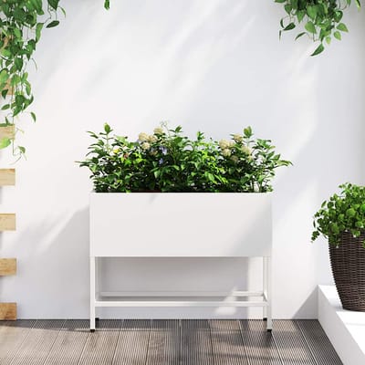 vidaXL - Verhoogde - Tuin - Plantenbak - Wit - 60 - x - 26 - x - 48 - cm - Staal
