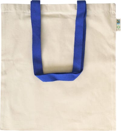 20 stuks Fairtrade draagtas van eco katoen met gekleurde hengsels, blauw